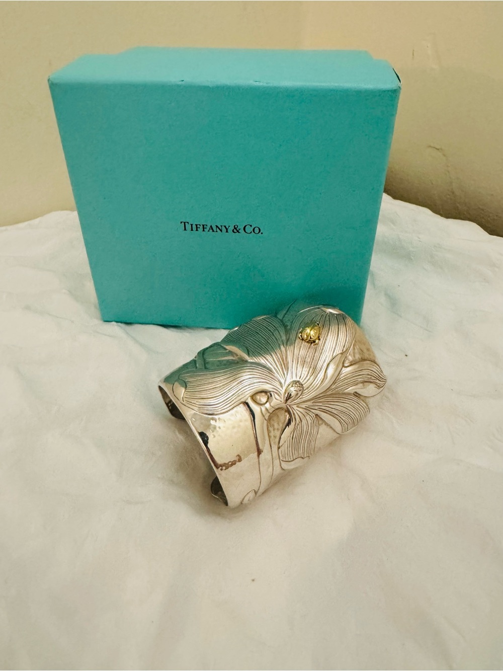 Tiffany & Co. Silver Floral Cuff with Gold Accent
